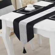 (Svart) Bordslöpare - Bordslinne - Svart - 32×210 cm - Randig - Konstsilke Black
