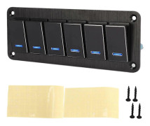 6-vägs vattentät vippströmbrytarpanel DC12V till 24V 3PIN Blått bakgrundsljus 30A Förkopplad för RV Yacht Bil