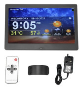 Digital Kalender 10 Tum Stor Display WiFi Auto Dämpbar Datum Dag Väckarklocka med Fjärrkontroll Kompatibel med Hem Svart UK Plug