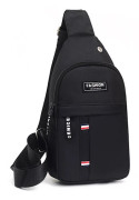 Män Små Crossbody axelväskor med hörlurar hål Bröstväska Pack Sling Handväska Outdoor Travel Sport Svart