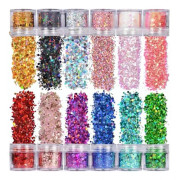 12 färger stjärnhexformade nagelglitterflingor PET-säkra ansikts-, kropps- och ögonfransdekorationer