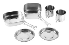 6 st Bärbart Rostfritt Stål Köksredskapsset Camping Picknick Utomhus Kastrull Gryta Tallrik Mugg