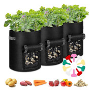 Potatisodlingspåsar Trädgårdsodlingspåsar 3 st 7 Gallon Non-Woven Påse Växtodlingspåse, Växtpåsar för Potatis, Tomater, Jordgubbar, Grönsaker