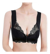 Dam Plus Size Frontknäppning Spets Hållningskorrigerande BH Bekväm Sömlös Full Coverage BH Black 2XL