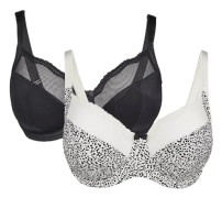 Underbar behå med print för dam/dam (förpackning med 2) svart/ Black/White 32DD