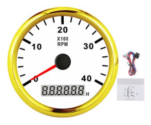 85 mm spetsig båtvarvräknare LCD digital 4000 RPM röd bakgrundsbelysning IP67 vattentät 12V 24V vit urtavla guldfärgat lock