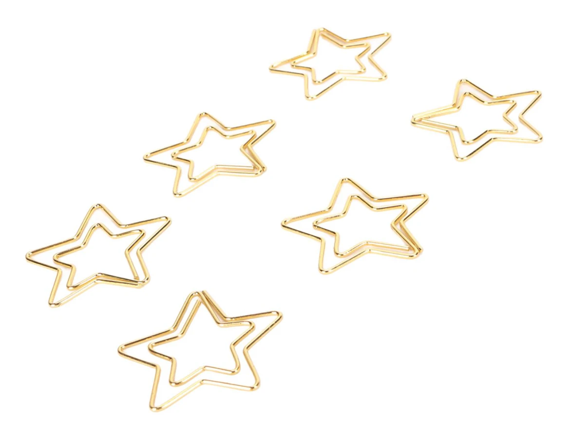 100 st Guldstjärnformade Gem Pappersklämmor Halkskyddande Pläterad Metall Söta Pappersklämmor Bärbara Små