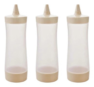 3 st Plast Squeeze Kryddflaskor Sprits Sås Dispensers BBQ Tillbehör för Ketchup Senap Sylt (Beige)