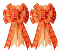 2 st, Extra Stor Höstkrans Presentrosett Orange Buffalo Plaid Rutiga Kransrosett Swag Rosett Thanksgiving Krans Förbunden Rosett För Höst, Thanksgiving (FMY) Orange