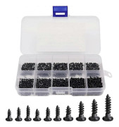 1000 st runda huvud självgängande Phillips mini träskruvar mini skruvar M1 M1.2 M1.4 M1.7 Phillips träskruvsats med plastbox-svart