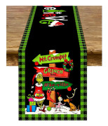 Grinchmas Bordslöpare God Jul Whoville Vintersemesterfest Eldstad Köksmatsal Heminredning (Svart och Grön, 13\" x 72\")