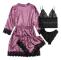 Dam 4-delad pyjamas satin pyjamas set med morgonrock Purple L