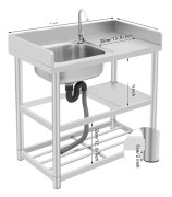 Köksdisk, Rostfritt Stål, Fristående Arbetsstation,Diskho Plats Vänster
