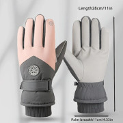 [Varma pekskärmsskidhandskar] Varma pekskärmsskidhandskar för vintern, fleecefodrade förtjockade vindtäta köldtåliga handskar | Dam- & Herr O (LGL) Gray Pink Gloves For Women