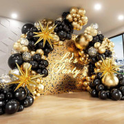 Black and Gold Balloon Garland Arch Kit, Black Gold Confetti Latex Balloons for Graduation New Year Anniversary Birthday Party Decorations