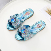 Barnens tofflor Prinsessa Elsa flickor hem inomhus och utomhus strass platta skor Blue 27