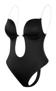 Deep V-neck Shapewear Body Shaper Women's Sheer Straps Padded Push-up Corset Black XL