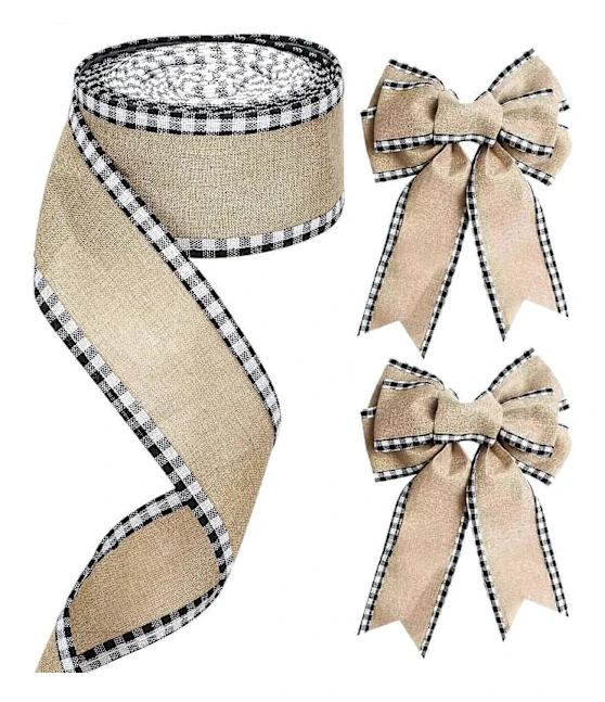63 mm trådbunden säckvävsband, 9 m rutigt säckvävsband, naturligt svart gingham-band, jul-buffelrutiga band, hantverksrutigt band