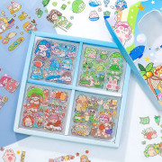 Sött Scrapbook Klistermärkesset (100 Ark) Tecknad Kawaii Flicka Blomma Blad Transparent Koreansk Pappershandel Dekorativt Klistermärkepaket För Bullet Journal, Dagbok