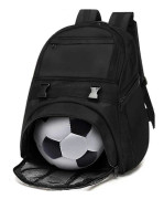 Football Bags for Youth - Sports Backpacks for Soccer, Basketball, American Football with Ball Holder for Boys and Girls - Black