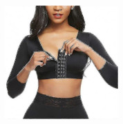 Shapewear för kvinnor, 3/4-ärm, armformare, frontknäppning, kompressions-bh, efter operation, hållningskorrigerande linne, L, SVART