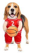 2025 Hunds Röda Basketbollsspelar Kostym med Boll - Heja på Ditt Husdjur Red M