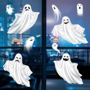 Vita Spöke Fönsterdekaler - Dubbelsidiga Statiska Klistermärken för Glasfönster, Perfekt för Halloweenfestdekoration och Läskig Hemförbättring