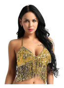 Kvinnors Glittrande Pärlor Padderad BH Toppar Magdans Kostym Festival Rave Party Showgirl Cabaret Prestanda Clubwear-r (38 B Guld)