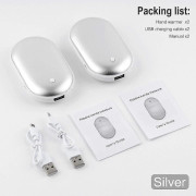 2-pack Uppladdningsbara Handvärmare USB Power Bank Elektrisk Fickvärmare Silver