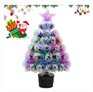 Litet Fiberoptiskt Julbordsträd, Mini Konstgjord Julgran Förbelyst med Snö, USB-driven, 45cm,TH