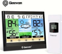 Geevon Väderstation Trådlös Inomhus Utomhus Termometer Hygrometer Touch LCD-skärm med Väckarklocka Justerbar Bakgrundsbelysning Black