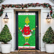 Grinchmas dörrdekorationer God Jul dörrdekoration svart och grön jul dörrbanderoll skylt för ytterdörrsfest