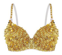 Kvinnors Glittrande Pärlor Padderad BH Toppar Magdans Kostym Festival Rave Party Showgirl Cabaret Prestanda Clubwear-r (36 A Guld)