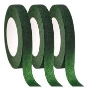 3 Rolls Florist Stem Wrap, 12mm Width Floral Tape Bouquet Tape, 98.4 Feet/Roll Dark Green Floral Tape