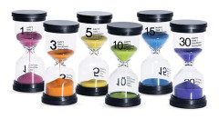 6-färgs sandtimer-set, 1/3/5/10/15/30 minuters timglas, visuella tidshanteringsverktyg för barnspel, klassrum, kök Färgglatt