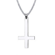 Halsband i rostfritt stål med upp och ner-vänt kors, amulett, överraskningspresent till pojkar och män
