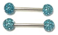 2 st barbell Piercing med Kristaller runtom