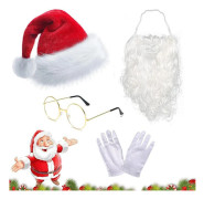 4-piece set with hat, beard and wig for Christmas party