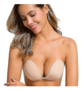 Adhesive Bra Strapless Sticky Invisible Push Up Fabric Bra Nipple Covers For Backless Dress Beige D