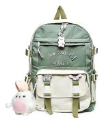 Kawaii ryggsäck för flickor med söt nål plyschhänge Tillbehör Söt estetisk ryggsäck för kvinnor (grön)