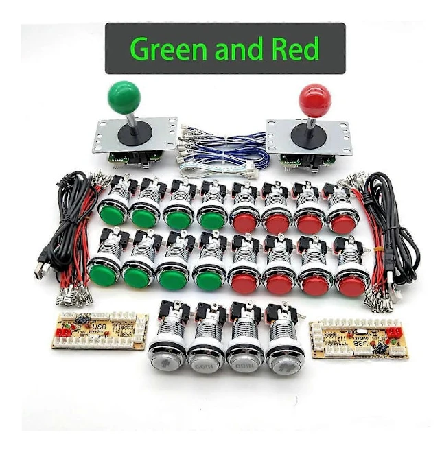 Zero Delay Arkadskåp DIY-kit för 5V LED Krom Tryckknapp Kopia SANWA Joystick 1 & 2 Spelare COIN USB till PC / Raspberry Pi