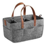 Grå Filt Handväska Flera Fack Baby Blöjväska Förvaringskorg för Barnkammare Bärväska 33x15x18cm Reseanvändning