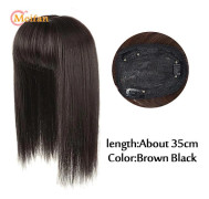 MEIFAN Långt rakt hår Toppers Clip Hair Extensions Syntetiskt hår Topper Natural Black Brown 3-Clip with Bang Fake Hairpiere 35cm-4