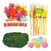 Hawaii Strandtema Party Dekorationsset - 108 Delar Blommor Blad Parasoller