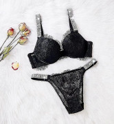 Sexiga Underkläder Komfort Damset Push Up BH S Hemliga Underklädesset Kvinna-WELLNGS BLACK 85B