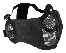 Vikbar taktisk halvmask i mesh med öronskydd (svart)