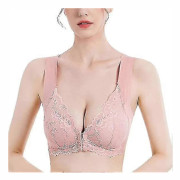 Dam Plus Size Frontknäppning Spets Hållningskorrigerande BH Bekväm Sömlös Full Coverage BH Pink 2XL
