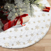 Christmas Tree Skirt For Xmas Tree Holiday Party Decorations White Plush Gold Sequin Snowflake (75 Gold)
