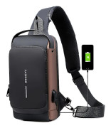 Antistöld Sling Bag, USB-laddning Sport Sling Anti-stöld Axelväska, crossbody Väskor Bröst Dagryggsäck Black Brown