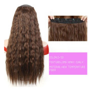 AOSI Syntetiskt hår Fake Hair Extensions Klämma Hårstycke V-formad halvperuk Naturlig vågig förlängning Falska hårstrån på hårnålar Kvinnor 2I30 22inches